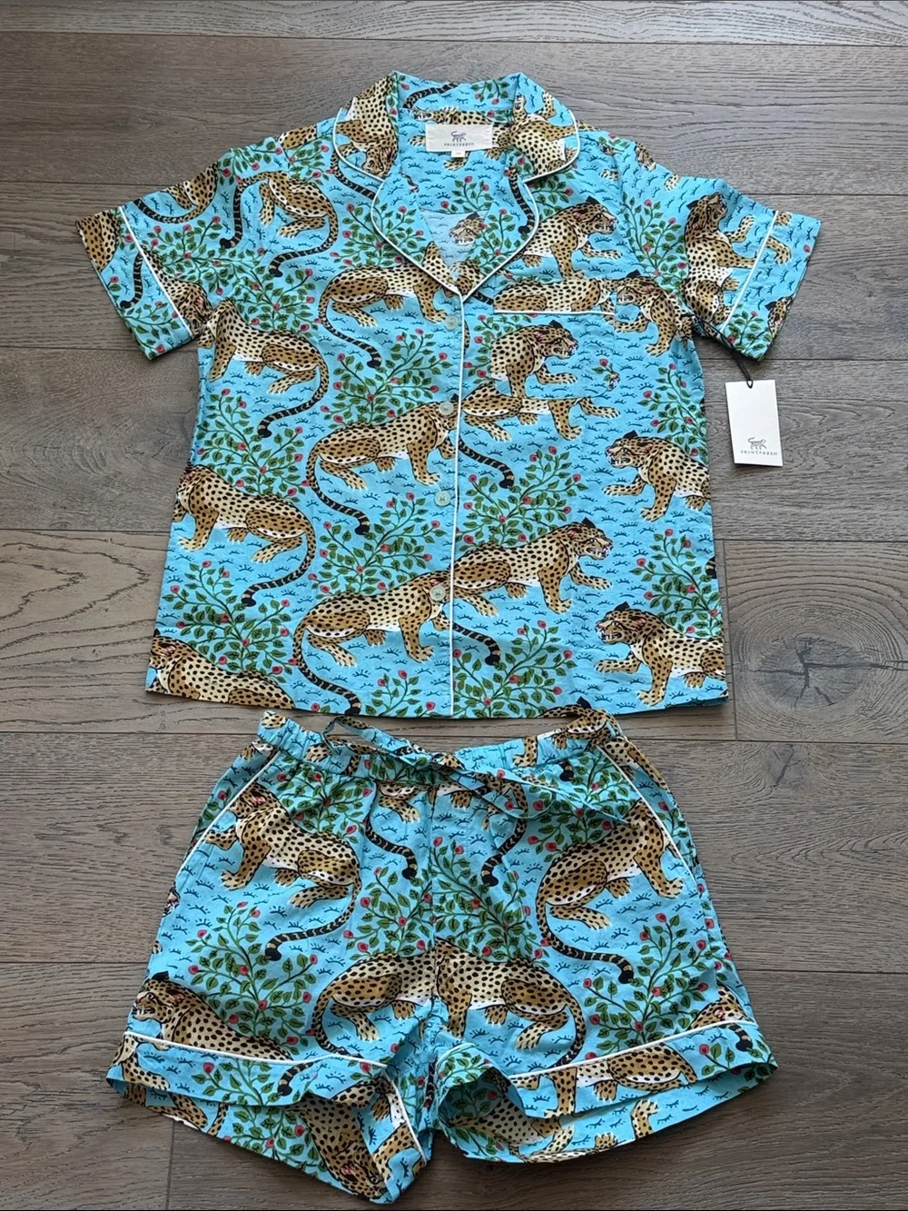 Printfresh Bagheera Leopard 🐆 Print Something Blue (Aqua) Short Pajama Set-XXS - Picture 3 of 16